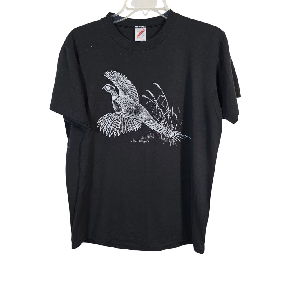 VTG Jerzees Pheasant wildlife print tee shirt black large single stitch